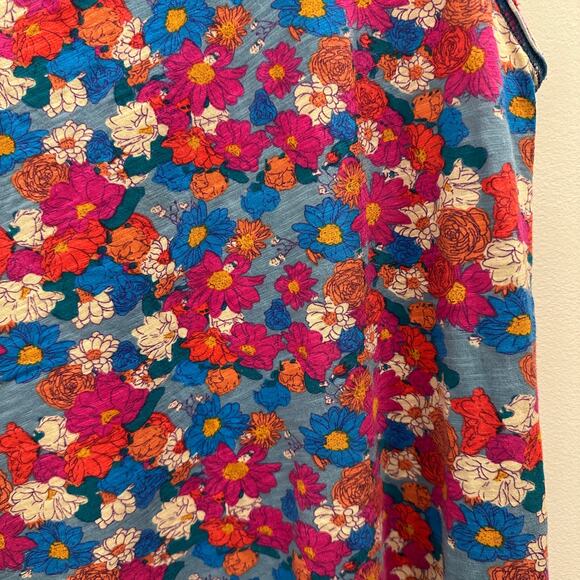 Natural Life Pink Blue Floral Hangout Cotton Jersey Midi Tank Dress Boho Cottage - Picture 8 of 10